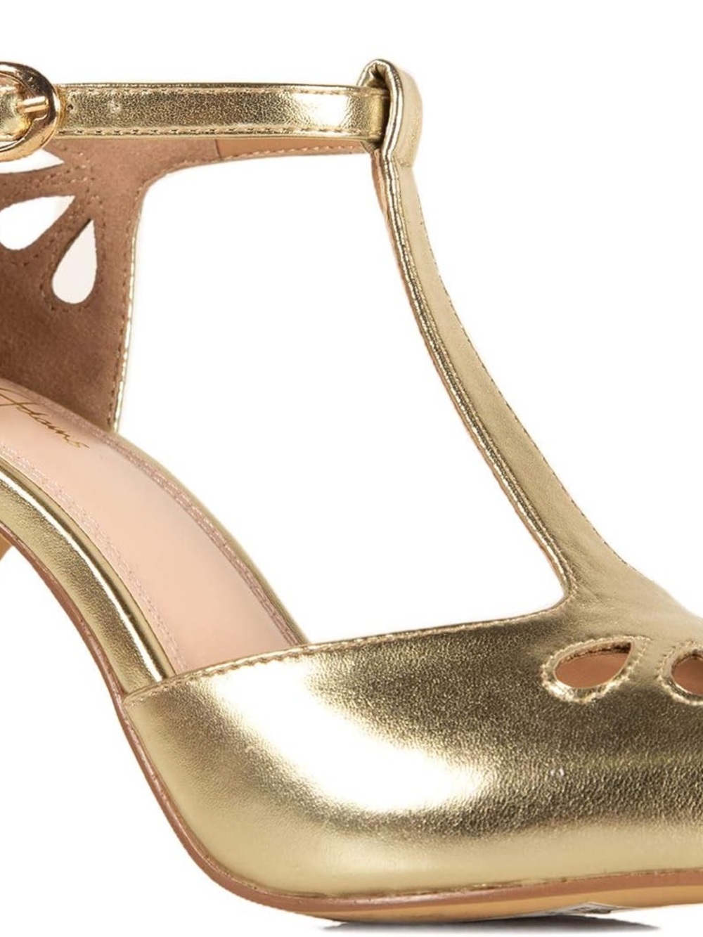 Gold T-Strap Mid Heel Pump by Jordans - Picture 2 of 5